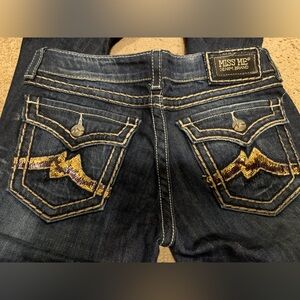 Miss Me jeans Women Signature Boot Sz 28 Flap pocket with gold/purple.JD1047B